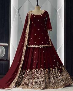 Faux Georgette Lehenga With Heavy Embroidery Sequence Work With Sleeves New Lehenga Beautiful Designer <strong>Bridal</strong> <strong>Wear</strong> for Wedding - Product Image 1