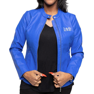 Zeta Phi Beta แจ็กเก็ตหนัง PU ปักซิปสไตล์ไฮสตรีทฤดูหนาวคอตั้ง - Product Image 6