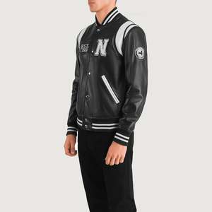 Veste varsity en cuir véritable Liberte <span class=keywords><strong>New</strong></span> <span class=keywords><strong>York</strong></span>, noire, réversible et zippée, imperméable, taille XS à XL, pour l'automne - Product Image 2