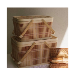 ตะกร้าปิกนิกไม้ไผ่สานมือสำหรับกิจกรรมกลางแจ้งพร้อมฝาปิดกล่องม่านไม้ไผ่หลากสีสำหรับปิกนิก - Product Image 4