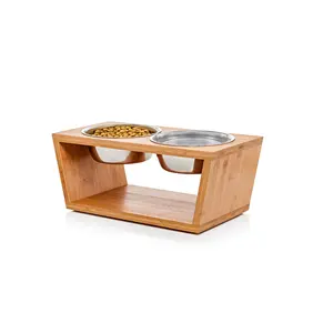 Pet Bowl Best Supplies Customize Size Feeder Pet food bowl best quality wood and stainless steel bowl best design for hot sale