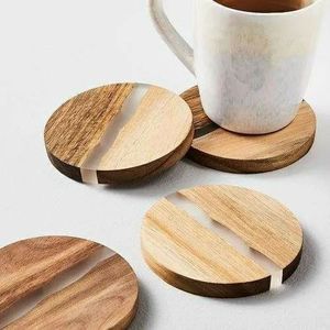 Round Geometric <b>Wood</b> Brass Coasters Set Top Quality Customize Square Round Epoxy <b>Wood</b> Resin Coaster With Holder Set - Product Image 5