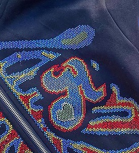 Sudadera con capucha y cremallera de cara completa para hombre, sudaderas de moda elegantes de Color negro con esqueleto de diamantes de imitación de gran tamaño para niños - Product Image 5