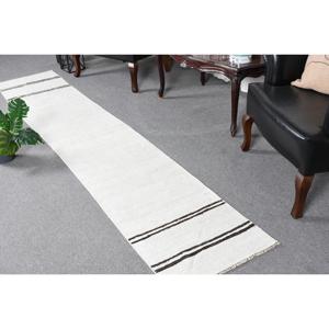 Vintage <b>Runner</b> <b>Rug</b>, 1.8x9.4 ft Turkish <b>Rug</b>, White Kilim Wool <b>Rug</b> - Product Image 1