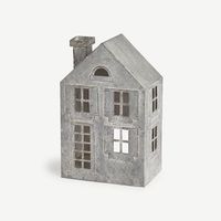 Mini Ornement de Maison d'Église en Métal Blanc Porte-Bougie avec Design de Croix en Pointe et Découpes de Fenêtre Style Ferme Noël