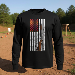 T-shirt à manches longues avec drapeau américain, motif fusil et cartouche, pour le tir sur le volant d'oiseaux, équipement promotionnel haut de gamme - Product Image 3