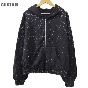 Manufacturer Custom Oversized Diamond Rhinestone <b>Hoodie</b> 100 Cotton Acid Wash Heavyweight Streetwear <b>Zip</b> <b>up</b> <b>Hoodie</b> Men - Product Image 1