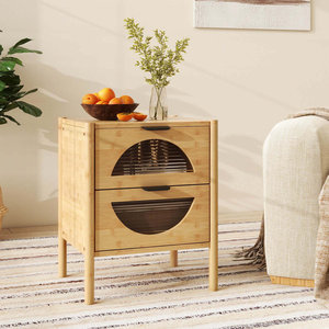 Mesita de Noche Moderna DreamCraft de Bambú con 2 Cajones de Almacenamiento Ajustables y Frentes de Vidrio, Muebles de Dormitorio Ensamblados en Vietnam - Product Image 6
