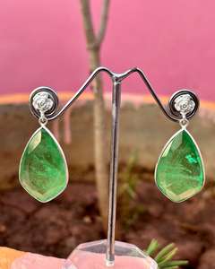 Pendiente de Esmeralda de Plata de Ley 925, hermoso pendiente de mujer. - Product Image 2