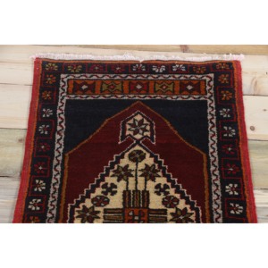 Petit tapis turc vintage 1,8x3,2 pieds, tapis en laine rouge Herki - Product Image 4