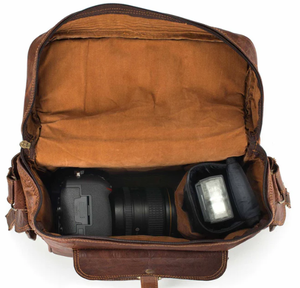 Meilleur prix 100% sac de support de caméra en cuir de buffle Design classique élégant avec fermeture à glissière durable directement fabricant indien - Product Image 3