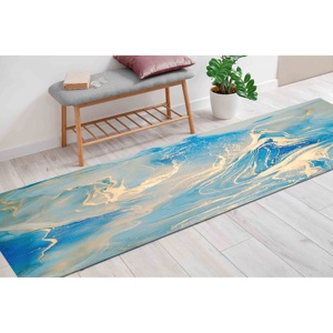 Blue and Gold Marble <b>Chenille</b> <b>Rug</b>: Modern Abstract Art - Product Image 4