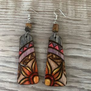 Caliente hoja de oro negro blanco resina corazón forma pendientes cuadrado redondo geométrico madera resina gota pendientes Ángel estilo modelo patrón - Product Image 2