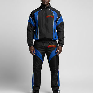 Ensemble veste zippée et jogging surdimensionnés en nylon 100% avec logo sérigraphié personnalisé Combinaison de sport légère à empiècements coupe-vent - Product Image 1
