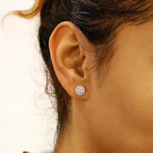 ต่างหูเม็ดเดี่ยวประดับเพชรเม็ดเดี่ยวชุบโรเดียมแนววินเทจสำหรับผู้หญิง14K สีเหลืองทองรัศมีคู่ของขวัญสำหรับงานแต่งงาน - Product Image 3