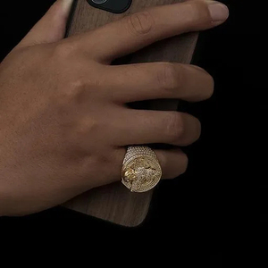 Anillos de Sello de Ángel con Incrustaciones de Diamantes Moissanite, Chapados en Oro de 18K, Brillantes y Personalizados para Hombre, Estilo Hip Hop - Product Image 3