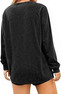 Vente en gros d'usine Sweat-shirts personnalisés pour femmes en coton délavé à l'acide Côtelé blanchi Vintage Streetwear Hiver Respirant Écologique - Product Image 5