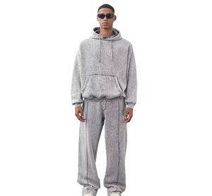 Conjunto de Sudadera y Pantalón de Chándal Acampanado de Algodón 100% con Lavado Ácido Personalizado 2025, de Secado Rápido, Estilo Vintage Urbano para Hombre, Colección Primavera - Product Image 1