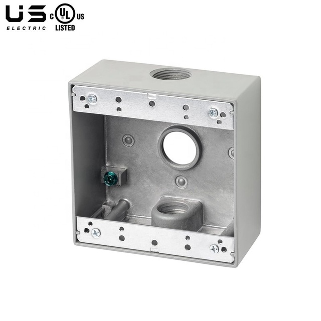 2-Gang Gray Aluminum Die Cast Weatherproof Box Threaded Device Outlet Junction Box Waterproof Rectangular Electrical Metal Box