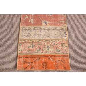 Tapis turc vintage 1,5x5 pi (47x153 cm), tapis en laine patchwork orange - Product Image 5