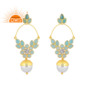 Último diseño hecho a mano 18K chapado en oro Natural múltiples piedras preciosas pendientes colgantes Demi joyería fina fabricante - Product Image 1