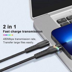 USB-C de charge rapide 65W pour USB-C un câble tressé en nylon durable de 3 pieds avec lumière LED compatible avec tous les modèles de téléphone - Product Image 2