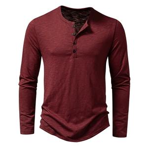 Autumn New High-End Men's Cotton Button <b>Henley</b> Neck T-<b>shirts</b> Fashion Solid Color Long Sleeve T <b>Shirt</b> Casual Button Top Tees - Product Image 3