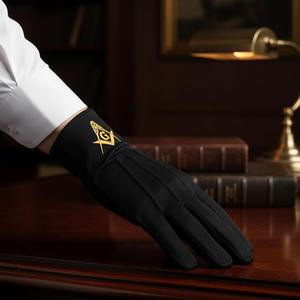 Square & Compass Masonic Embroidered Cotton Gloves - [<b>Black</b>] Embroidered Masonic Symbol One Size Fits Most - Product Image 3