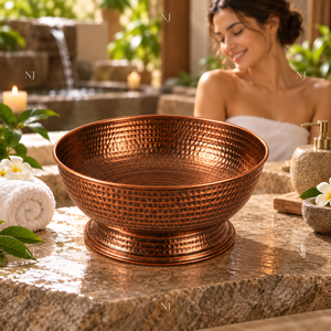 Bassin de pédicure rond en cuivre martelé fait main, antique, pour bain de pieds et spa à domicile - Product Image 3