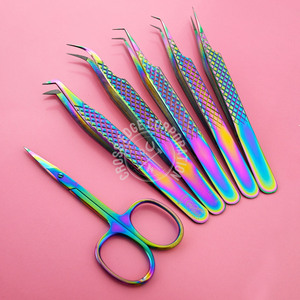 Pince à cils à pointe en fibre de marque privée 45 pince à épiler à volume incurvé à 90 degrés ensemble de pinces à cils en acier inoxydable - Product Image 1