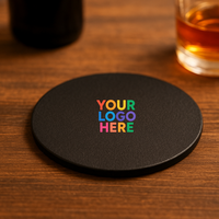 Sous-verres personnalisés en cuir italien recyclé de 100 mm, imprimés numériquement, écologiques, faits à la main, noirs, classiques et durables pour bar