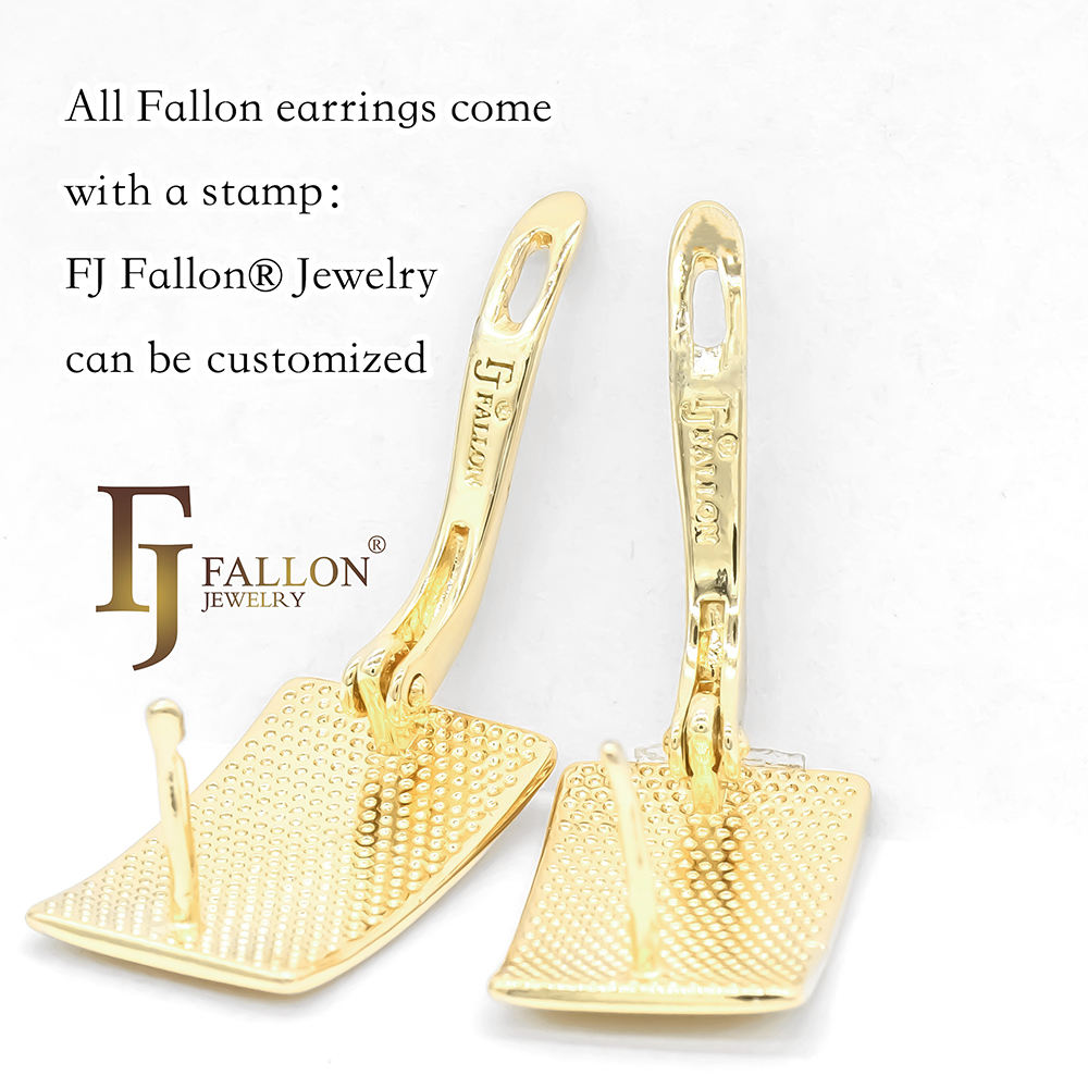 52200043 FJ Fallon Fashion Jewelry Solitaire Four Claws Colorful Cz Stud  Earrings Plated in 14K Gold Brass Based