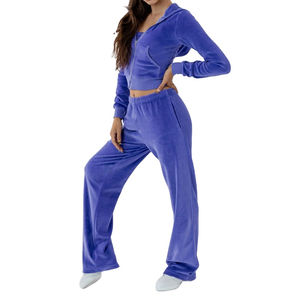 Ensemble de survêtement en velours personnalisé avec logo, deux pièces pour femmes, veste en velours et pantalon de jogging, pantalon de survêtement, vêtements pour femmes - Product Image 5