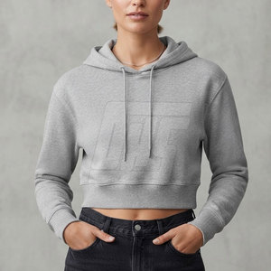 Hoodies courts pour femmes, sweat-shirts oversize personnalisés à manches longues, streetwear tendance, hauts à capuche, vêtements en gros - Product Image 3