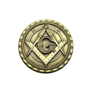 Master Mason Blue Lodge Car Emblem Compass And Square Antique Golden Medallion For Sale