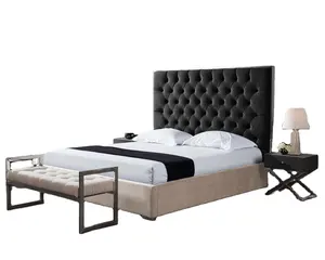 Wholesale Classic Tall Tufted Headboard Queen Size King Size Wooden Bed Frame