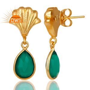 Último diseño hecho a mano 18K chapado en oro verde natural ónix piedra preciosa colgante pendiente Demi joyería fina fabricante - Product Image 3