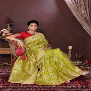 Elegant Bridal Wear Dola <b>Silk</b> Saree with Heavy Zari Woven - Product Image 1