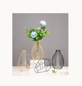 Decoraciones de florero dorado para sala de estar, jarrón de cristal con soporte de Metal, jarrón antiguo, decoración del hogar, regalo de boda, decorativo tallado - Product Image 2