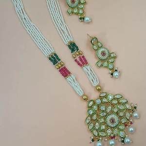Ensemble de collier pendentif Mala Long Goutte et Kundan Motipearl traditionnel de fantaisie indienne - Product Image 1