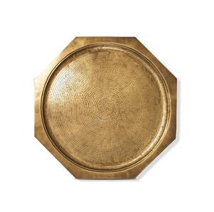 Plateau de service arrondi en laiton Plateau fait main Acier inoxydable or sans poignée Plateau marocain en métal design à faible coût - Product Image 1