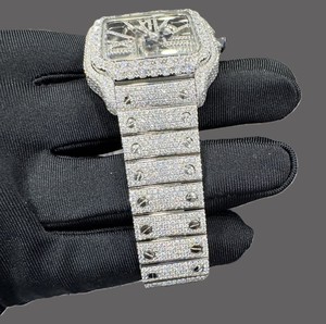 นาฬิกาควอตซ์โครโนกราฟโครงกระดูกสไตล์คลาสสิกโบราณ แฟชั่นหรูหรา ขนาด 41 มม. ประดับเพชรโมอิสซาไนต์ VVS เต็มหน้าปัด ดีไซน์ฮิปฮอป สายสแตนเลส - Product Image 2