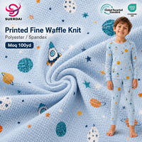 Tela de punto gofrado de poliéster y elastano estampada, de secado rápido y resistente al pelusamiento, venta al por mayor por rollo para fábricas de pijamas infantiles
