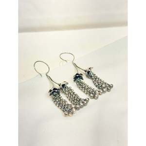 Tridha Statement Gold Plated 925 <b>Silver</b> Drop <b>Earrings</b> with Fish Hook <b>Dangling</b> Tassel Flower Design Featuring Diamond Main Stone - Product Image 2