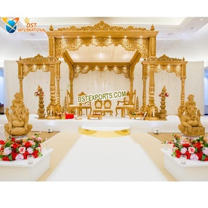Impresionante Mandap Akshara para Bodas Gujarati, Mandap Rajwada para Bodas Grandes, Elegante Mandap de Fibra con Aspecto de Madera, Instalación en Oklahoma - Product Image 1