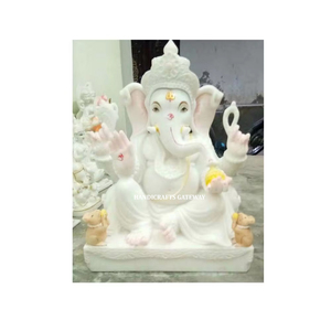 รูปปั้นหินอ่อนสีขาวบริสุทธิ์สำหรับศาสนาพระพิฆเนศรูปปั้นสำนักงานบ้านทนทานทำด้วยมือดีไซน์สวย - Product Image 1
