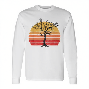 T-shirt a maniche lunghe con grafica retrò Sun Minimalist Leafless Tree - Product Image 2