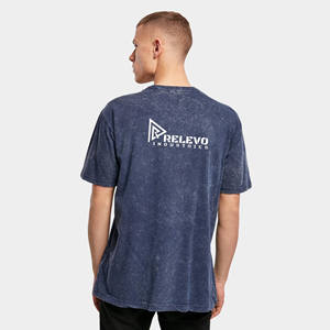 T-shirt pour homme en coton uni délavé à l'acide, coupe ajustée, pour le sport en plein air, col rond, manches courtes, motif uni, col rond - Product Image 2