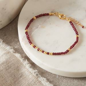 Élégant bracelet en perles d'or et grenat rouge Beauté des pierres précieuses naturelles en argent sterling Bracelet luxueux en grenat et argent - Product Image 4