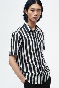 เสื้อเชิ้ตผ้าสักหลาดลายทางแขนสามส่วนของผู้ชายเสื้อ100% ผ้าฝ้ายระบายอากาศได้ดีได้รับความนิยมสูงมีกระเป๋าหน้าอกด้านหน้าคอปกทรงพอดีตัวปกติสีดำเทา - Product Image 5